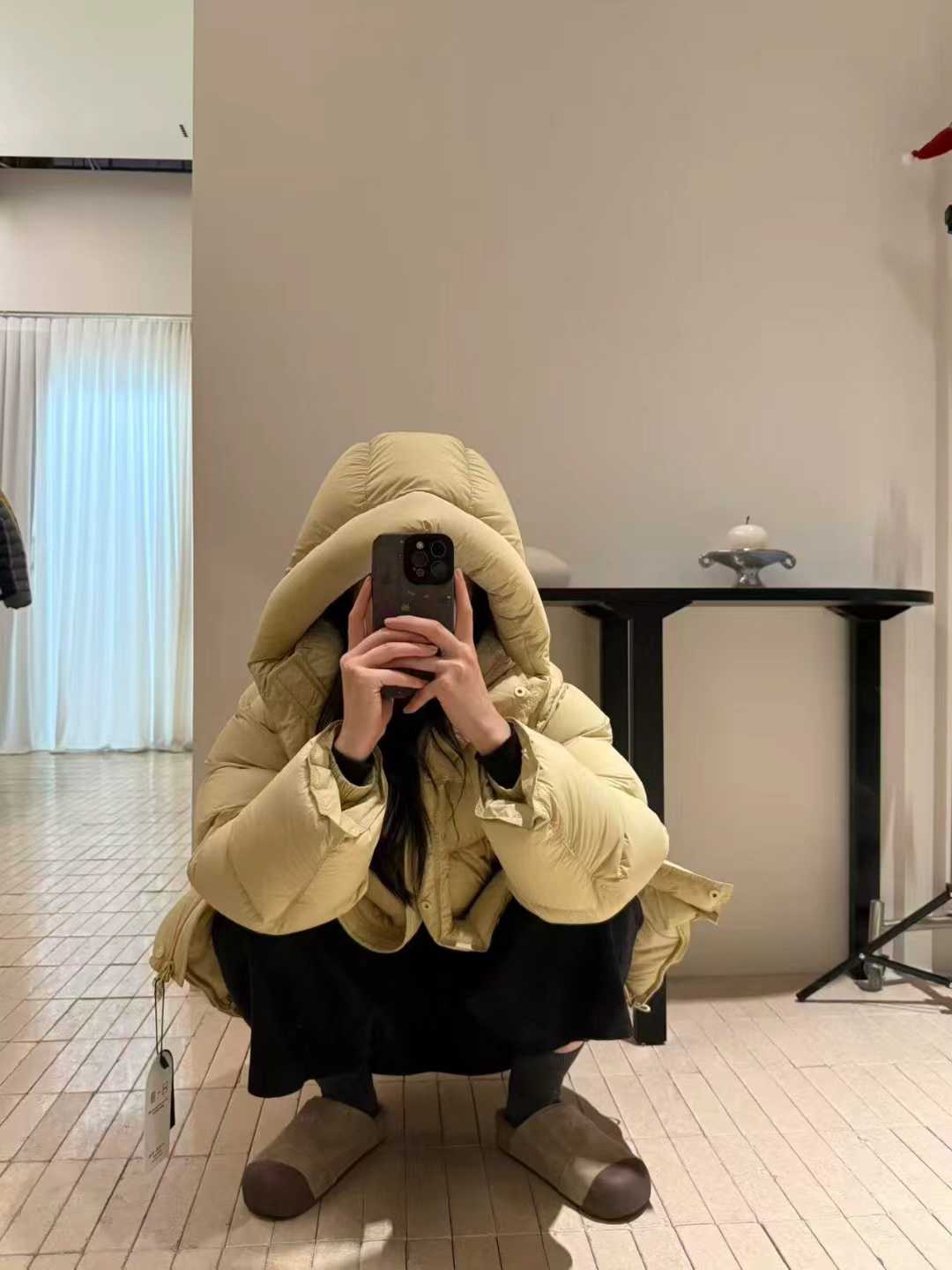 HELLO 中长款连帽羽绒服 90鸭绒 宽松保暖中长款