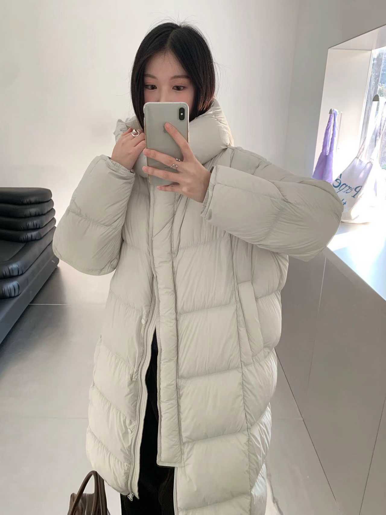 素可 长款90%白鸭绒260g羽绒服 米白色加厚外套